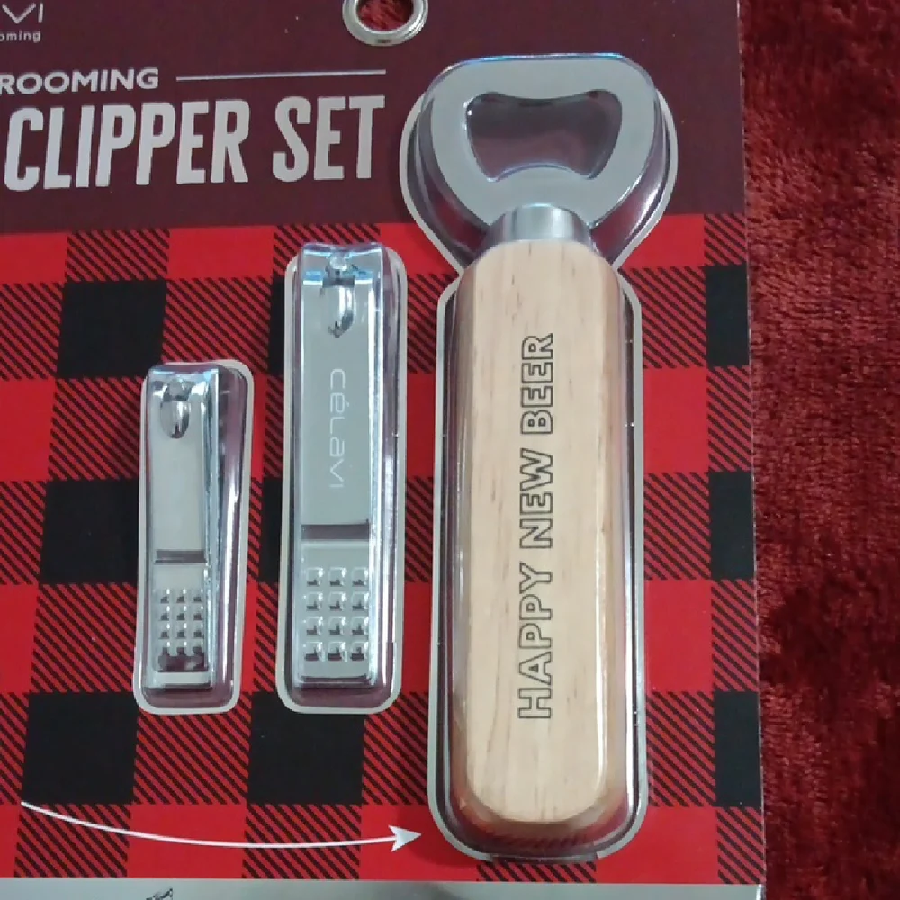 Men's Grooming Nail Clipper Set with Bottle Opener - Silver and Wood NWT - Picture 2 of 4